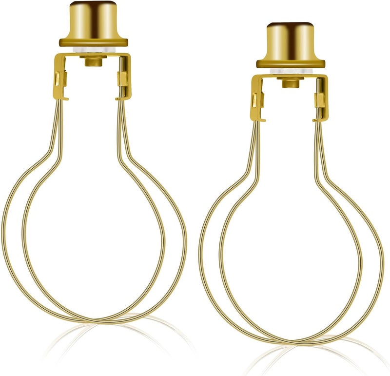 ALUCSET 2 Pack Round Lamp Shade Light Bulb Clip Adapter, Lampshade Holder Clip on with Lamp Shade Attaching Finial Top Bracket Holder Support Fitter Parts Converter (Set of 2, Gold) - Image 1